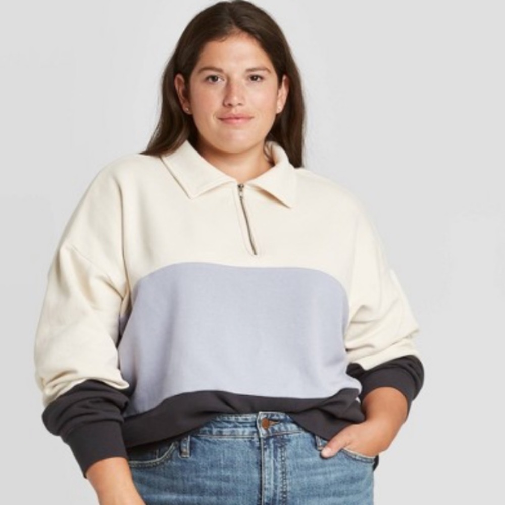 Color block pullover quarter zip sweater